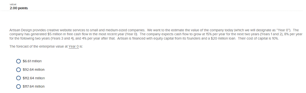  value: 2.00 points Artisan Design provides creative website services to small