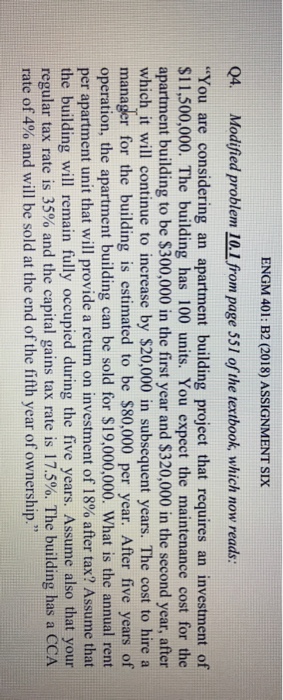  ENGM 401: B2 (2018) ASSIGNMENT SIX Q4 Modified problem 10.1 from