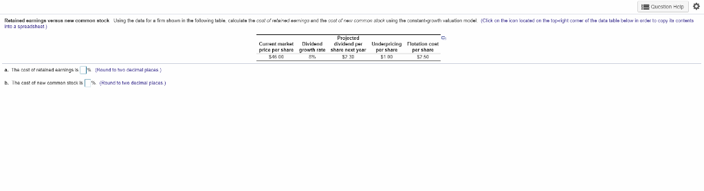 Retained earnings versus new common stock Using the data for a firm
