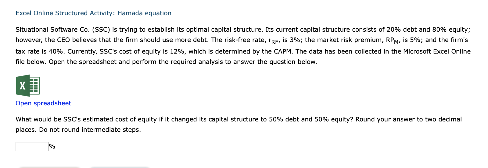  Excel Online Structured Activity: Hamada equation Situational Software Co. (SSC) is