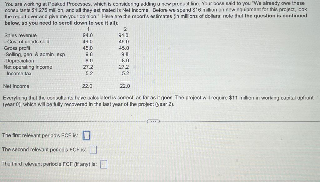 You are working at Peaked Processes, which is considering adding a