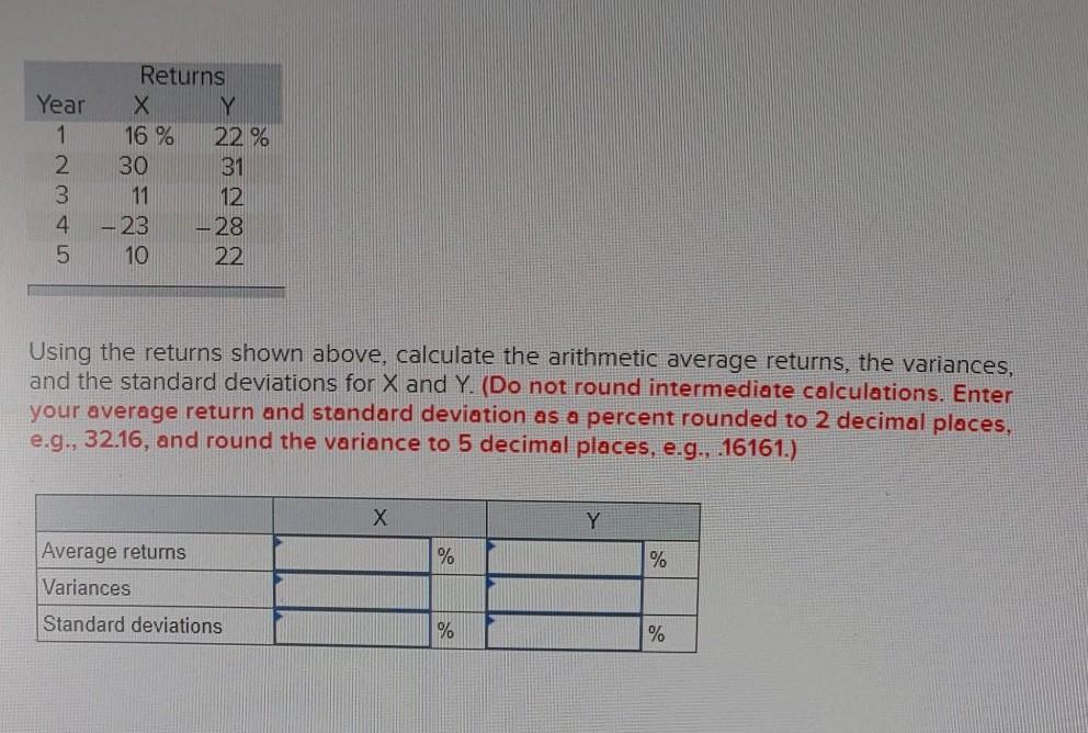  - Year 1 2 3 4 5 Returns Y 16 %
