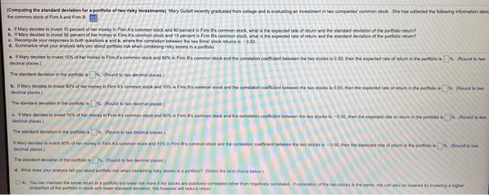  Computing the standard deviation for a portfolio of two nisky Investments,
