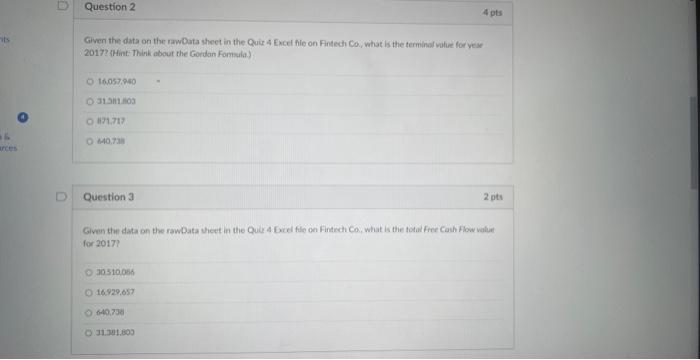  Given the data on the rawbata sheet in the Quik A