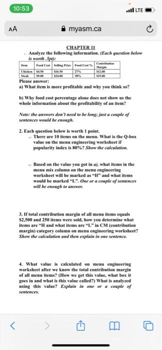  If total contribution margin of all menu items equals$2,500 and 250