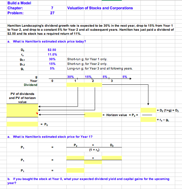  Build a Model Chapter: Problem: 7 27 Valuation of Stocks and