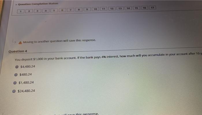  q4 Question completion 16 10 Moving to another question will save