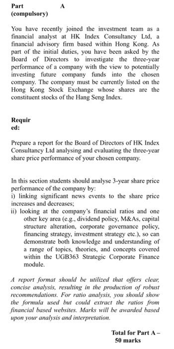 please answer part A question thank you so much Part (compulsory) You