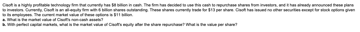 show work Cisoft is a highly profitable technology firm that currently has