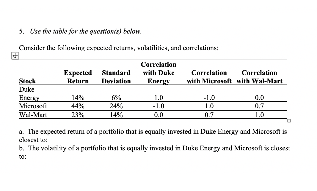  5. Use the table for the question(s) below. Consider the following