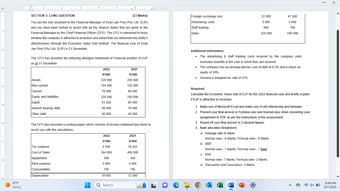  SECTION 3: LONG QUESTION [33 Marks] You are the new assistant