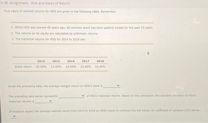 08: Assignment - Risk and Rates of Return 3. Measuring stand-alone risk