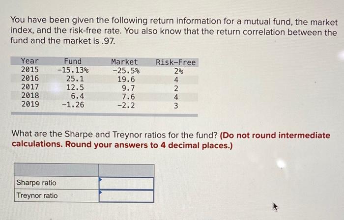  You have been given the following return information for a mutual