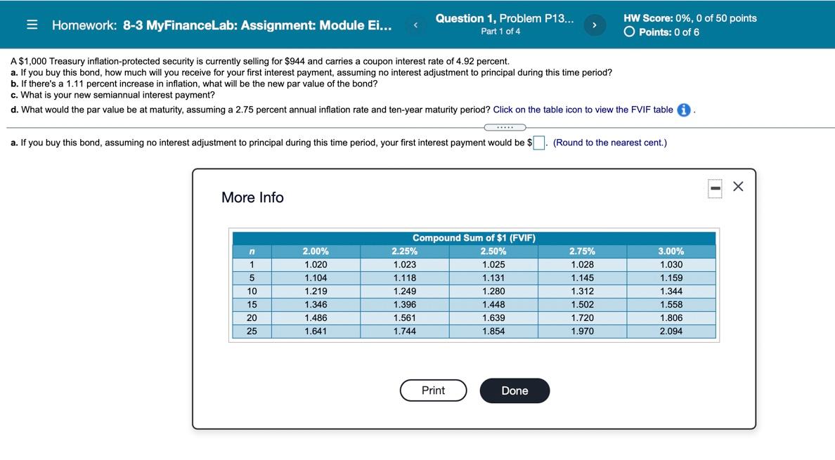  Homework: 8-3 MyFinanceLab: Assignment: Module Ei...