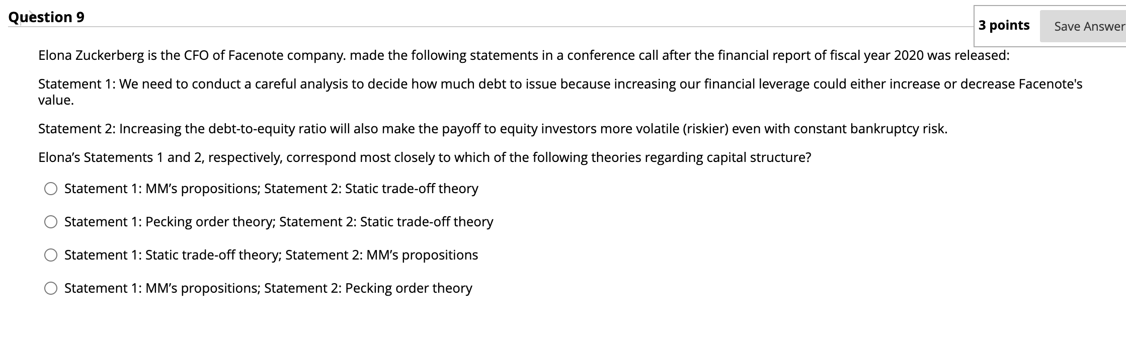  Question 9 3 points Save Answer a Elona Zuckerberg is the