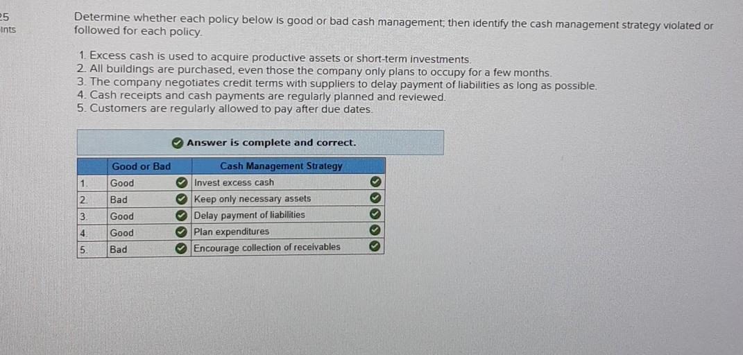  25 Ints Determine whether each policy below is good or bad