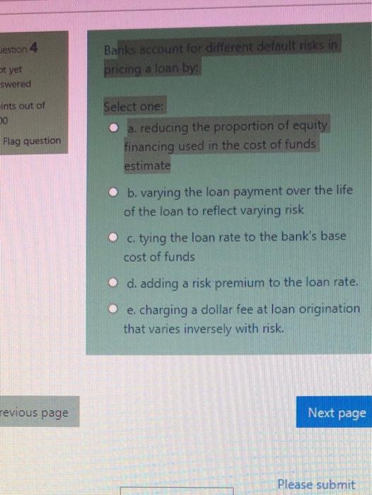  Jestion 4 Bank account for different default risks in pricing a