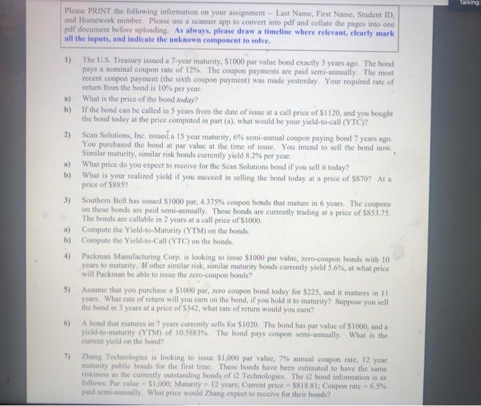  Taking Please PRINT the following information on your assignment -- Last