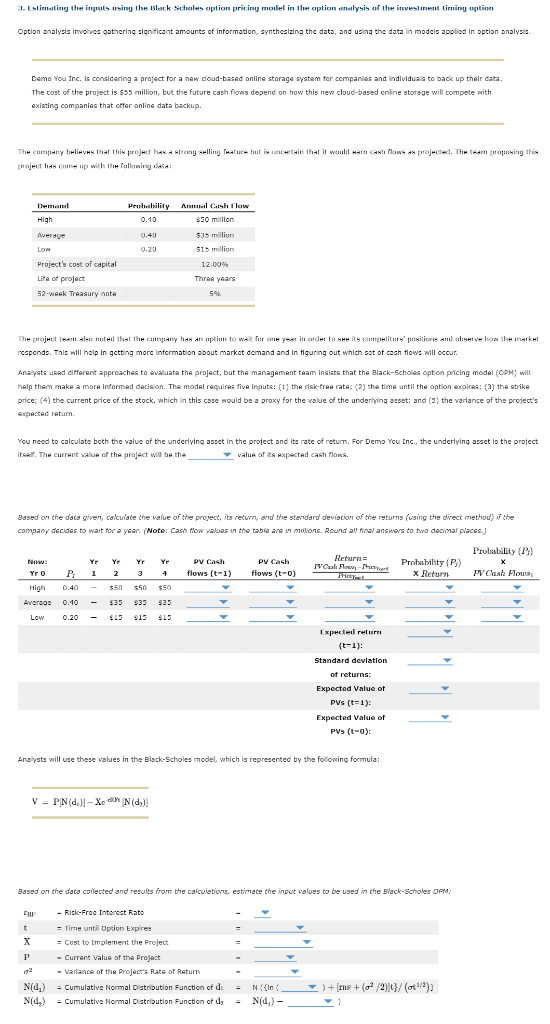 3x 3. Estimating the inputs using the Black Scholes option pricing model