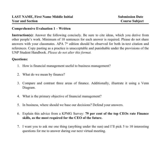 Asap please LAST NAME, First Name Middle Initial Submission Date Year and