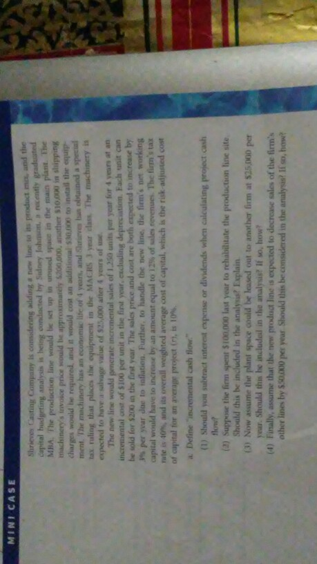  MINI CASE Shriv as Company is considering adding a new line