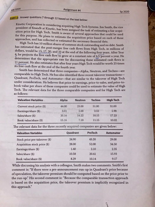  Assignment 4 Sp 2020 Answer questions 7 through 12 based on