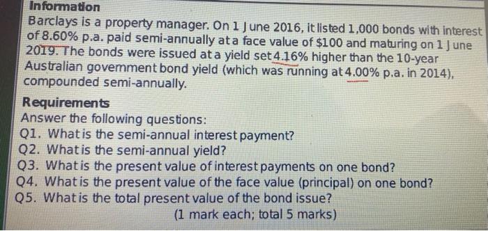 make it ASAP Information Barclays is a property manager. On 1 June