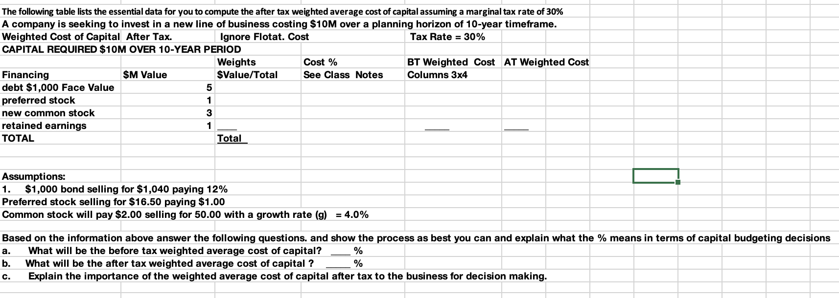  The following table lists the essential data for you to compute