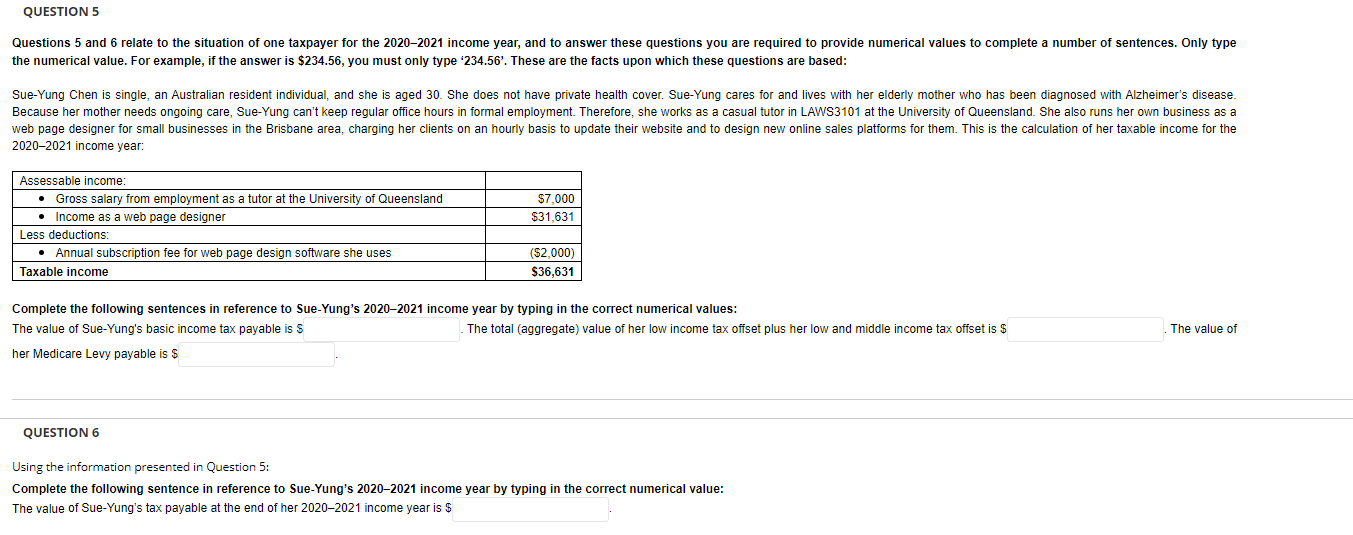 Please complete Q6 considering Q5 info cannot edit as it is a