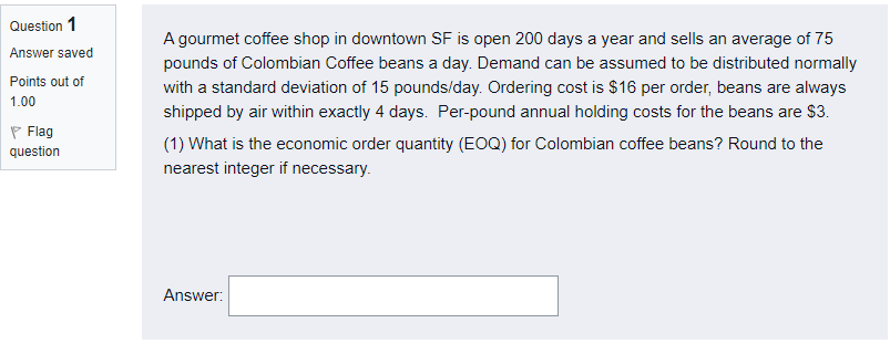  These are all under one problem, thank you Question 1 Answer