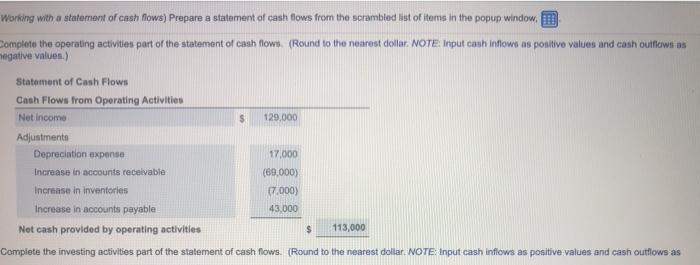 3:4need help on missing boxes Working with a statement of cash flows)