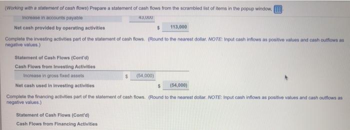 Prepare a statement of cash flows from the scrambled list of items