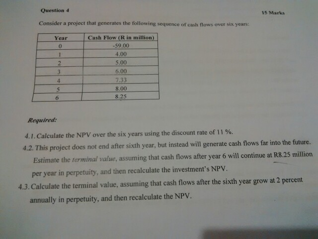 Question 4 4.1 Calculate the NPV over six years using the discount
