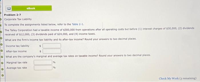please help solve hw! ill leave a like! Problem 2-7 Corporate Tax