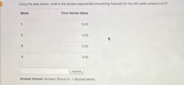 forecast for the 4 th week where a=0.4 ? Using the data