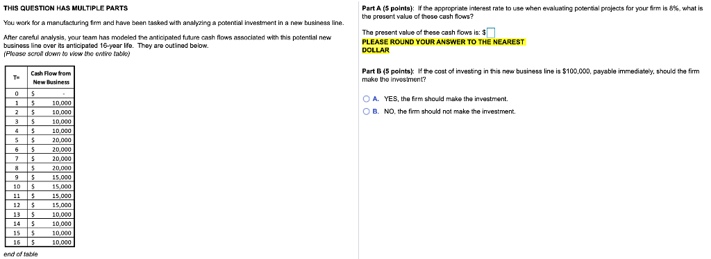  THIS QUESTION HAS MULTIPLE PARTS Part A (5 points): If the