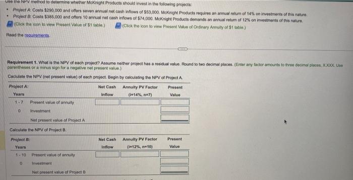  Uib the NFV method to determine whether Mekright Products should invest