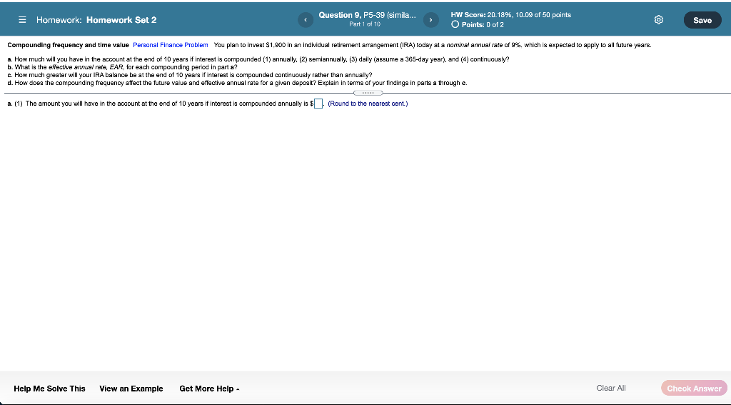  Homework: Homework Set 2 Question 9, P5-39 (simila... Part 1 of