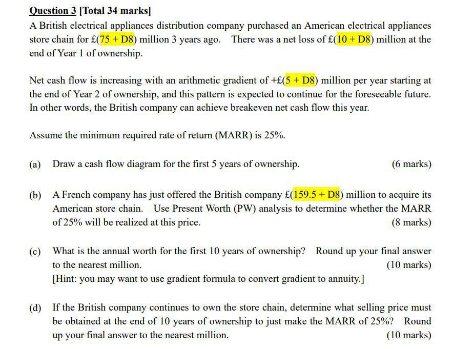  D8=1 Question 3 [Total 34 marks] A British electrical appliances distribution