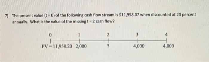 please show all work 7) The present value (t = 0) of
