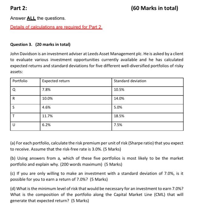  Please answer all parts. Part 2: (60 Marks in total) Answer