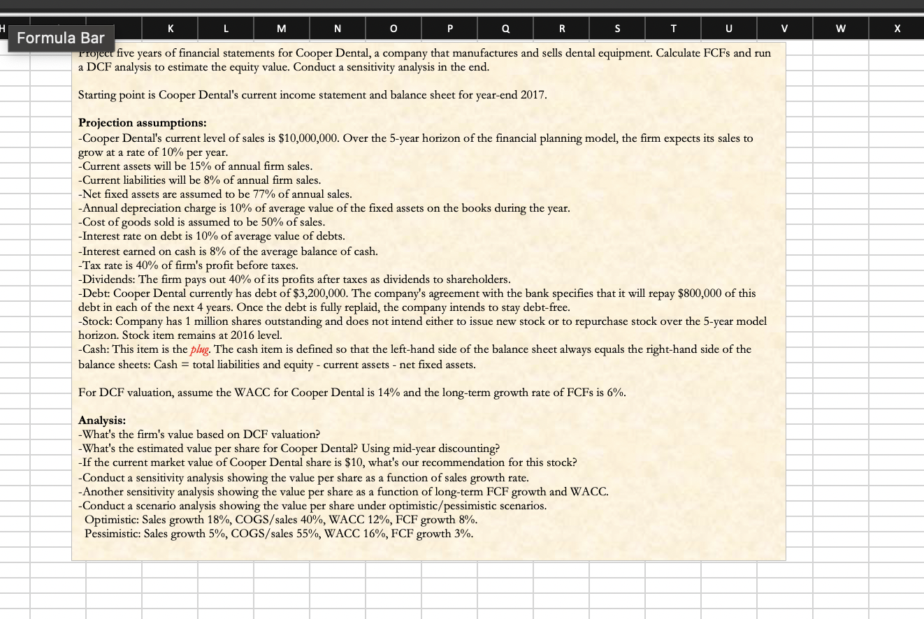 Use Sheet 8 for this assignment. After completing DCF valuation and sensitivity
