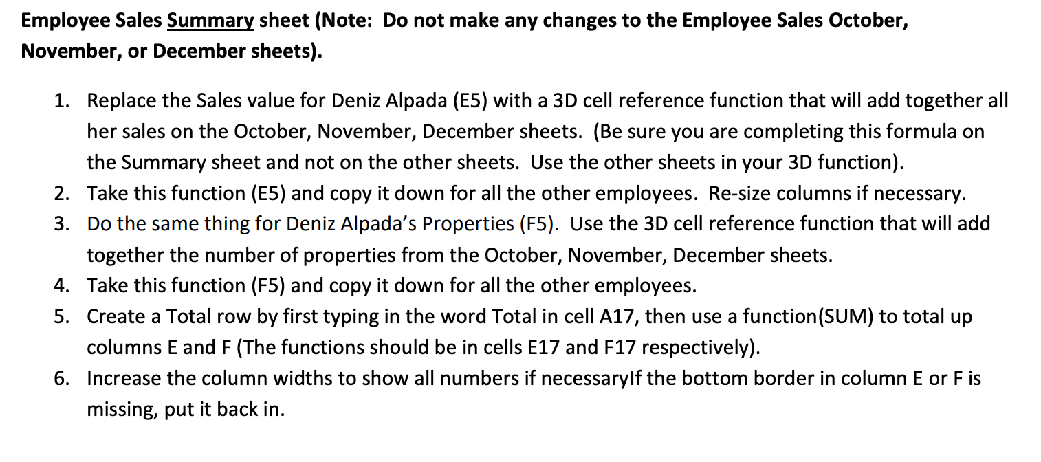  Employee Sales Summary sheet (Note: Do not make any changes to