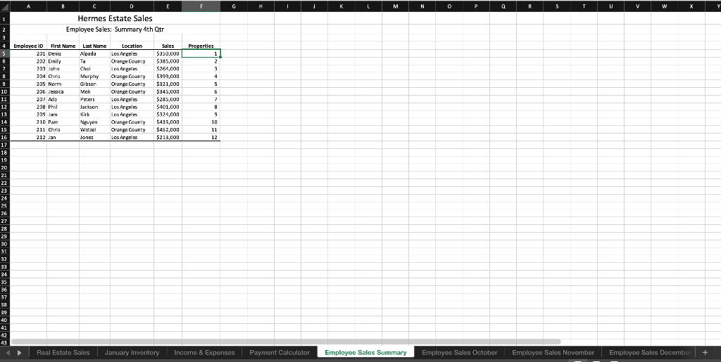 the Employee Sales October, November, or December sheets). 1. Replace the Sales