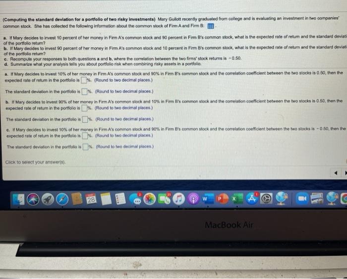  of the portfolio return? (Computing the standard deviation for a portfolio