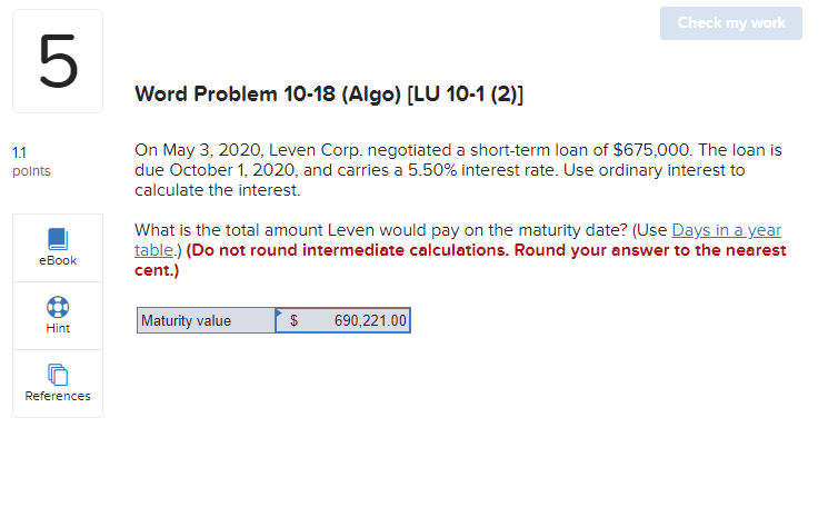 Word Problem 10-18 (Algo) [LU 10-1 (2)] On May 3, 2020, Leven