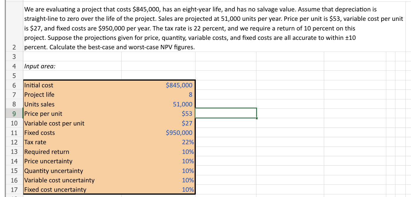 Show me the excel formula. We are evaluating a project that costs