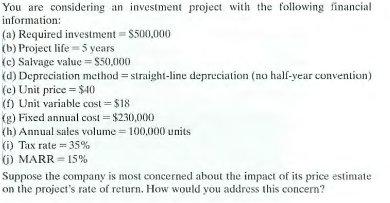 Perform a sensitivity analysis on the projects data, varying the unit price