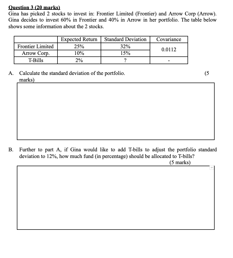 Question 3 (20 marks)-- URGENTLY NEEDED, PLEASE HELP ME SOLVE ASAP Gina