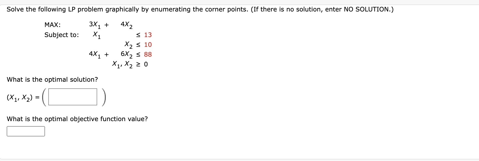 help. Solve the following LP problem graphically by enumerating the corner points.